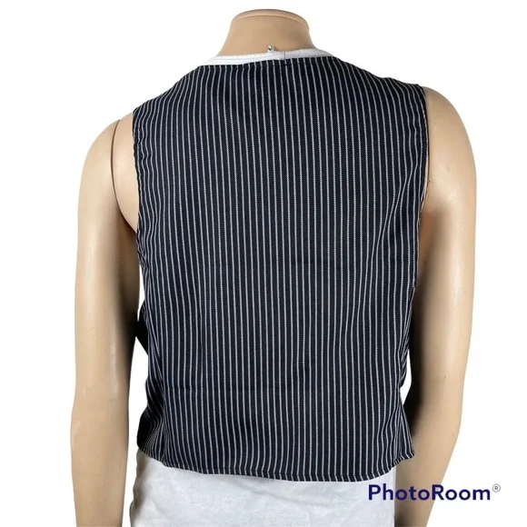 Social Collision (Hot Topic) 2X Black & White Pinstripe Double Breasted Vest - Picture 2 of 5